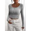 imagePRETTYGARDEN Womens 2025 Fall Long Sleeve Henley T Shirts Button Ribbed Knit Slim Fit Basic Tops Blouse Casual OutfitsGrey