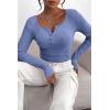 imagePRETTYGARDEN Womens 2025 Fall Long Sleeve Henley T Shirts Button Ribbed Knit Slim Fit Basic Tops Blouse Casual OutfitsHaze Blue