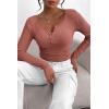 imagePRETTYGARDEN Womens 2025 Fall Long Sleeve Henley T Shirts Button Ribbed Knit Slim Fit Basic Tops Blouse Casual OutfitsHeather Pink