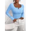 imagePRETTYGARDEN Womens 2025 Fall Long Sleeve Henley T Shirts Button Ribbed Knit Slim Fit Basic Tops Blouse Casual OutfitsLight Blue