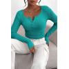 imagePRETTYGARDEN Womens 2025 Fall Long Sleeve Henley T Shirts Button Ribbed Knit Slim Fit Basic Tops Blouse Casual OutfitsMalachite Green