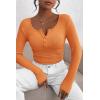 imagePRETTYGARDEN Womens 2025 Fall Long Sleeve Henley T Shirts Button Ribbed Knit Slim Fit Basic Tops Blouse Casual OutfitsOrange