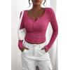 imagePRETTYGARDEN Womens 2025 Fall Long Sleeve Henley T Shirts Button Ribbed Knit Slim Fit Basic Tops Blouse Casual OutfitsRose Red