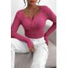 imagePRETTYGARDEN Womens 2025 Fall Long Sleeve Henley T Shirts Button Ribbed Knit Slim Fit Basic Tops Blouse Casual OutfitsRose Red