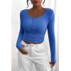 imagePRETTYGARDEN Womens 2025 Fall Long Sleeve Henley T Shirts Button Ribbed Knit Slim Fit Basic Tops Blouse Casual OutfitsRoyal Blue