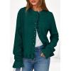 imagePRETTYGARDEN Womens Fall Button Down Cardigans Chunky Knit Ruffle Open Front Cropped Cardigan Sweaters Soft Long Sleeve TopsDark Green