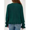 imagePRETTYGARDEN Womens Fall Button Down Cardigans Chunky Knit Ruffle Open Front Cropped Cardigan Sweaters Soft Long Sleeve TopsDark Green