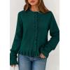 imagePRETTYGARDEN Womens Fall Button Down Cardigans Chunky Knit Ruffle Open Front Cropped Cardigan Sweaters Soft Long Sleeve TopsDark Green