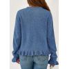 imagePRETTYGARDEN Womens Fall Button Down Cardigans Chunky Knit Ruffle Open Front Cropped Cardigan Sweaters Soft Long Sleeve TopsGrey Blue