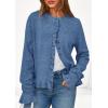 imagePRETTYGARDEN Womens Fall Button Down Cardigans Chunky Knit Ruffle Open Front Cropped Cardigan Sweaters Soft Long Sleeve TopsGrey Blue