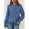 imagePRETTYGARDEN Womens Fall Button Down Cardigans Chunky Knit Ruffle Open Front Cropped Cardigan Sweaters Soft Long Sleeve TopsGrey Blue