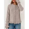 imagePRETTYGARDEN Womens Fall Button Down Cardigans Chunky Knit Ruffle Open Front Cropped Cardigan Sweaters Soft Long Sleeve TopsOatmeal