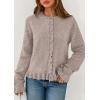 imagePRETTYGARDEN Womens Fall Button Down Cardigans Chunky Knit Ruffle Open Front Cropped Cardigan Sweaters Soft Long Sleeve TopsOatmeal