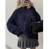 imagePRETTYGARDEN Womens Oversized Fall Sweaters 2025 Casual Long Sleeve Crewneck Chunky Cable Knit Pullover Tops Winter ClothesNavy Blue