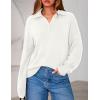 imagePRETTYGARDEN Womens Quarter Zip Pullover V Neck Fall Sweaters 2025 Long Sleeve Tops Collared Business Casual Winter ClothingWhite