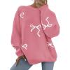 imagePRETTYGARDEN Fall Long Sleeve Pullover Sweaters for Women 2025 Trendy Crewneck Casual Cute Bow Chunky Knit Oversized SweaterDusty Pink