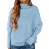 imagePRETTYGARDEN Fall Sweaters for Women 2025 Winter Clothing Batwing Long Sleeve Casual Tops Loose Knit Turtleneck SweaterBlue