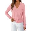 imagePRETTYGARDEN Lightweight Cardigans for Women Trendy 2025 Cozy Fall Fashion Long Sleeve Button V Neck Soft Knit Sweater TopsPink