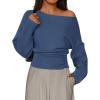 imagePRETTYGARDEN Women Off The Shoulder Sweater 2025 Fall Trendy Long Batwing Sleeve Knit Pullover Going Out Tops Winter ClothingDark Blue