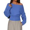 imagePRETTYGARDEN Women Off The Shoulder Sweater 2025 Fall Trendy Long Batwing Sleeve Knit Pullover Going Out Tops Winter ClothingSky Blue