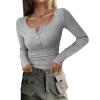 imagePRETTYGARDEN Womens 2025 Fall Long Sleeve Henley T Shirts Button Ribbed Knit Slim Fit Basic Tops Blouse Casual OutfitsGrey