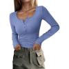 imagePRETTYGARDEN Womens 2025 Fall Long Sleeve Henley T Shirts Button Ribbed Knit Slim Fit Basic Tops Blouse Casual OutfitsHaze Blue