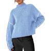 imagePRETTYGARDEN Womens Chunky Knit Sweaters 2025 Fall Long Sleeve Mock Neck Oversized Pullover Tops Winter Fashion ClothesLight Blue