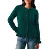 imagePRETTYGARDEN Womens Fall Button Down Cardigans Chunky Knit Ruffle Open Front Cropped Cardigan Sweaters Soft Long Sleeve TopsDark Green