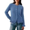 imagePRETTYGARDEN Womens Fall Button Down Cardigans Chunky Knit Ruffle Open Front Cropped Cardigan Sweaters Soft Long Sleeve TopsGrey Blue