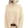 imagePRETTYGARDEN Womens Mock Neck Oversized Sweaters 2025 Long Sleeve Pullover Fall Sweater Knit Jumper Tops Winter ClothingBeige