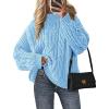 imagePRETTYGARDEN Womens Oversized Fall Sweaters 2025 Casual Long Sleeve Crewneck Chunky Cable Knit Pullover Tops Winter ClothesLight Blue