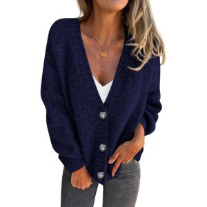 imagePRETTYGARDEN Cardigan Sweaters for Women Trendy Fall 2025 Long Sleeve Button Down Oversized Chunky Knit Sweater OuterwearRoyal Blue