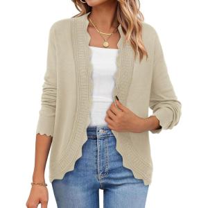 imagePRETTYGARDEN Cardigans for Women Lightweight Casual Long Sleeve Knitted Open Front Shrugs Sweaters 2025 Fall ClothesBeige