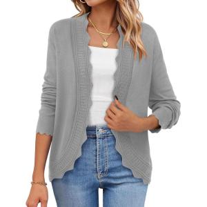imagePRETTYGARDEN Cardigans for Women Lightweight Casual Long Sleeve Knitted Open Front Shrugs Sweaters 2025 Fall ClothesGrey