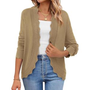 imagePRETTYGARDEN Cardigans for Women Lightweight Casual Long Sleeve Knitted Open Front Shrugs Sweaters 2025 Fall ClothesKhaki