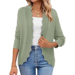 imagePRETTYGARDEN Cardigans for Women Lightweight Casual Long Sleeve Knitted Open Front Shrugs Sweaters 2025 Fall ClothesLight Green