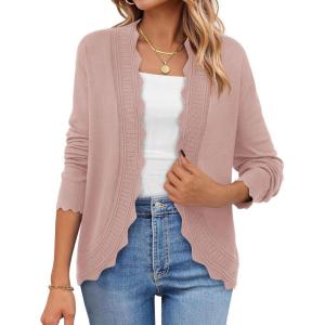 imagePRETTYGARDEN Cardigans for Women Lightweight Casual Long Sleeve Knitted Open Front Shrugs Sweaters 2025 Fall ClothesPink