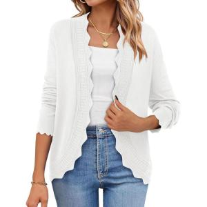 imagePRETTYGARDEN Cardigans for Women Lightweight Casual Long Sleeve Knitted Open Front Shrugs Sweaters 2025 Fall ClothesWhite