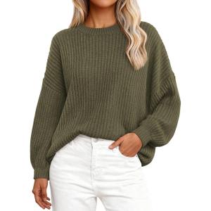 imagePRETTYGARDEN Fall Sweaters for Women 2025 Fashion Long Sleeve Casual Ribbed Knit Winter Clothes Pullover Jumper TopsArmy Green