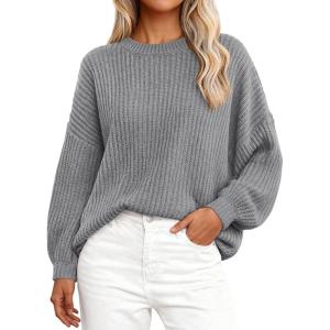 imagePRETTYGARDEN Fall Sweaters for Women 2025 Fashion Long Sleeve Casual Ribbed Knit Winter Clothes Pullover Jumper TopsGrey