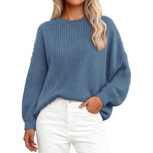 imagePRETTYGARDEN Fall Sweaters for Women 2025 Fashion Long Sleeve Casual Ribbed Knit Winter Clothes Pullover Jumper TopsGrey Blue