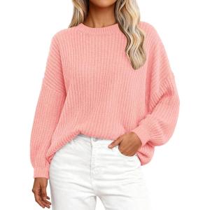 imagePRETTYGARDEN Fall Sweaters for Women 2025 Fashion Long Sleeve Casual Ribbed Knit Winter Clothes Pullover Jumper TopsPink