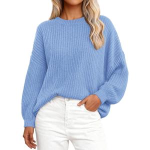 imagePRETTYGARDEN Fall Sweaters for Women 2025 Fashion Long Sleeve Casual Ribbed Knit Winter Clothes Pullover Jumper TopsSky Blue
