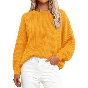 imagePRETTYGARDEN Fall Sweaters for Women 2025 Fashion Long Sleeve Casual Ribbed Knit Winter Clothes Pullover Jumper TopsTurmeric