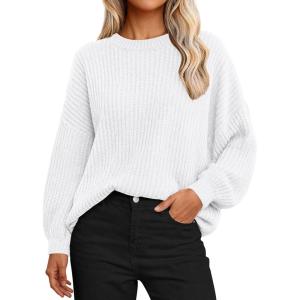 imagePRETTYGARDEN Fall Sweaters for Women 2025 Fashion Long Sleeve Casual Ribbed Knit Winter Clothes Pullover Jumper TopsWhite