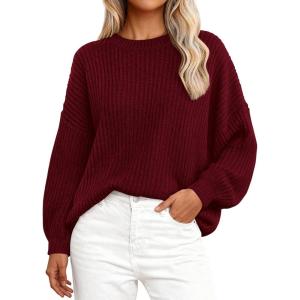 imagePRETTYGARDEN Fall Sweaters for Women 2025 Fashion Long Sleeve Casual Ribbed Knit Winter Clothes Pullover Jumper TopsWine Red