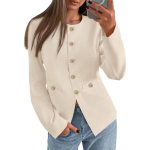imagePRETTYGARDEN Womens 2025 Fall Blazers Button Down Fitted Lightweight Dressy Work Suit Jackets Trendy Business Casual OutfitsBeige