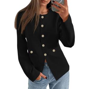 imagePRETTYGARDEN Womens 2025 Fall Blazers Button Down Fitted Lightweight Dressy Work Suit Jackets Trendy Business Casual OutfitsBlack