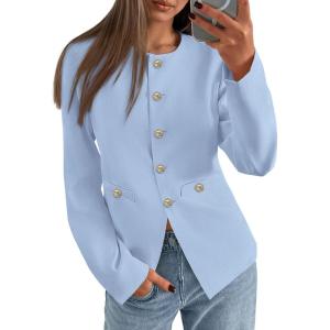 imagePRETTYGARDEN Womens 2025 Fall Blazers Button Down Fitted Lightweight Dressy Work Suit Jackets Trendy Business Casual OutfitsBlue
