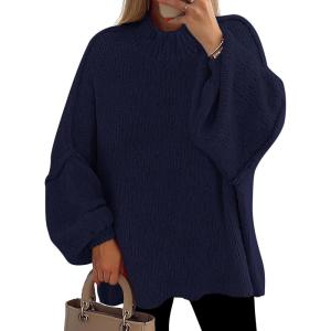 imagePRETTYGARDEN Womens 2025 Fall Oversized Sweaters Chunky Knit Mock Neck Long Sleeve Casual Trendy Pullover Winter ClothesNavy Blue